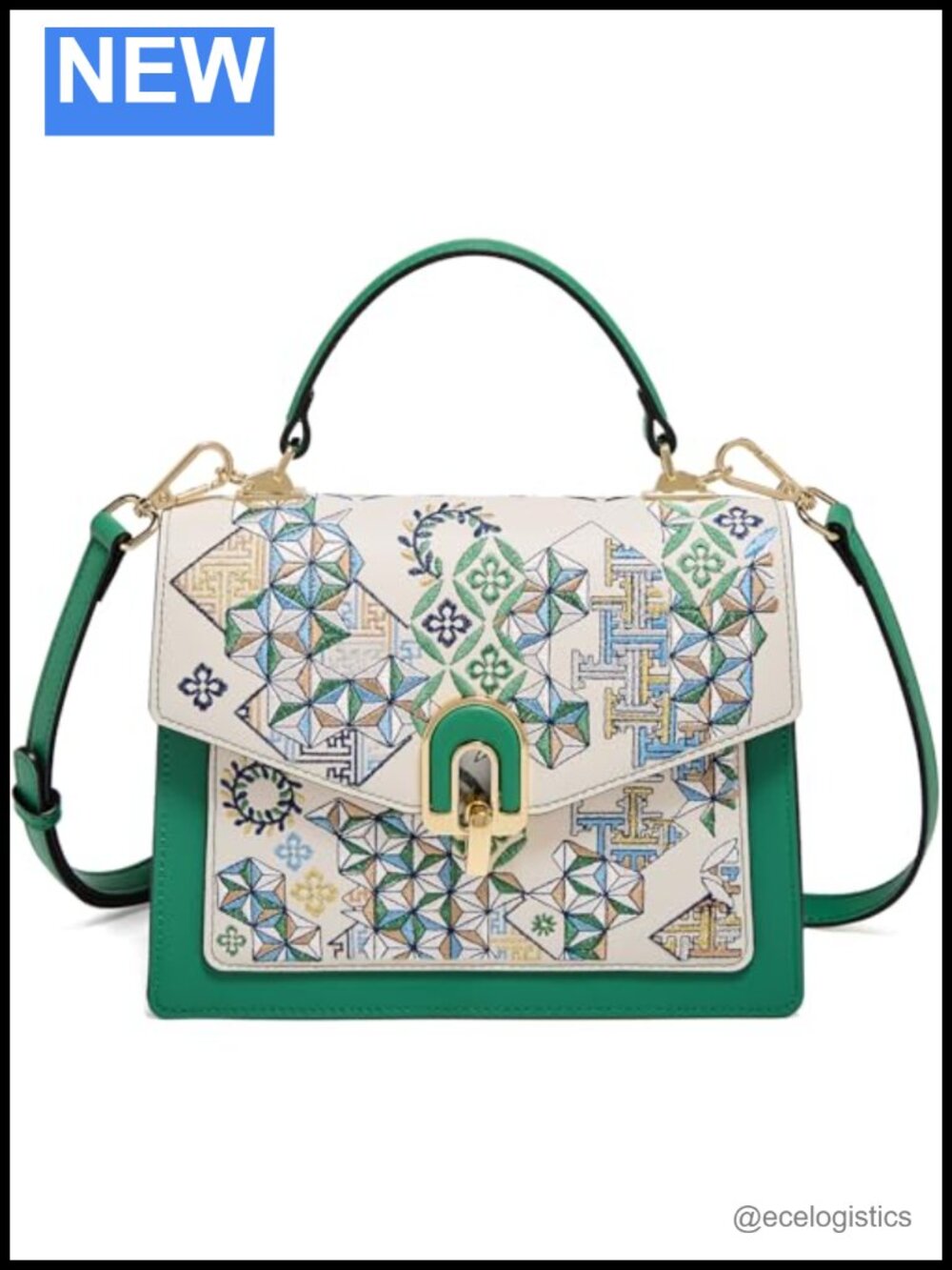 Genuine Leather Embroidery Crossbody Bag Flap Top Handle Shoulder Purse Women